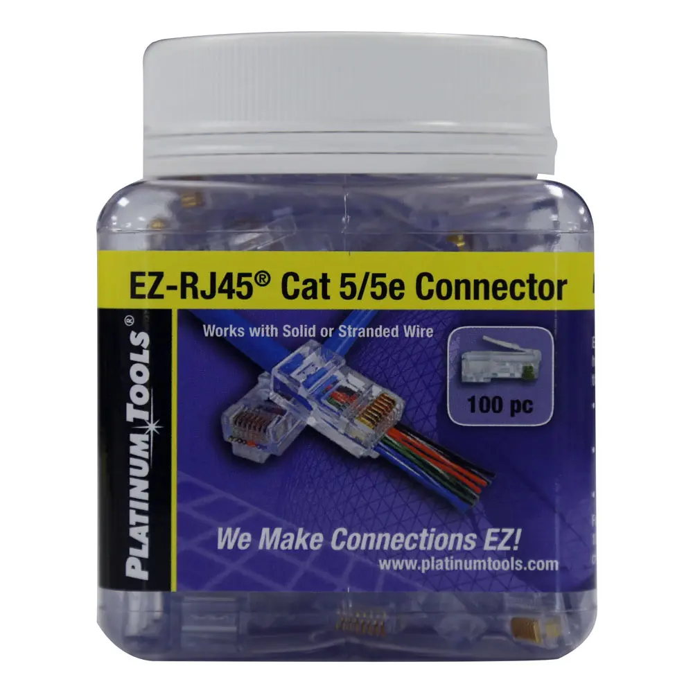 EASY INSTALL RJ45 PLUG FOR CAT5E SOLID OR STRANDED CABLE.
