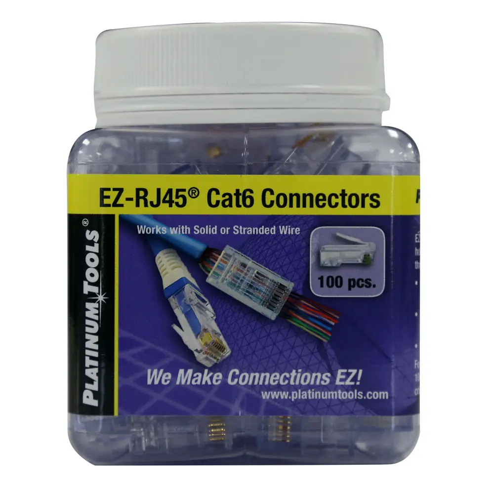 EASY INSTALL RJ45 PLUG FOR CAT6 SOLID OR STRANDED CABLE.